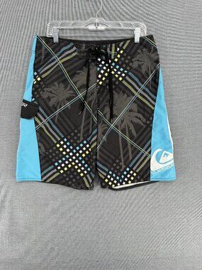 Quiksilver Board Shorts Men 33 10" Cross Hatch Swim Trunks Drawstring Pocket Y2K